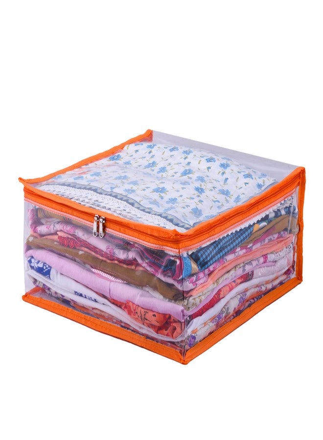 ABBASI Saree Cover Storage Bag Big for Clothes with Zip Organizer for Wardrobe, transparent Large Design Boxes (Pack of 3, Orange) - Image 3